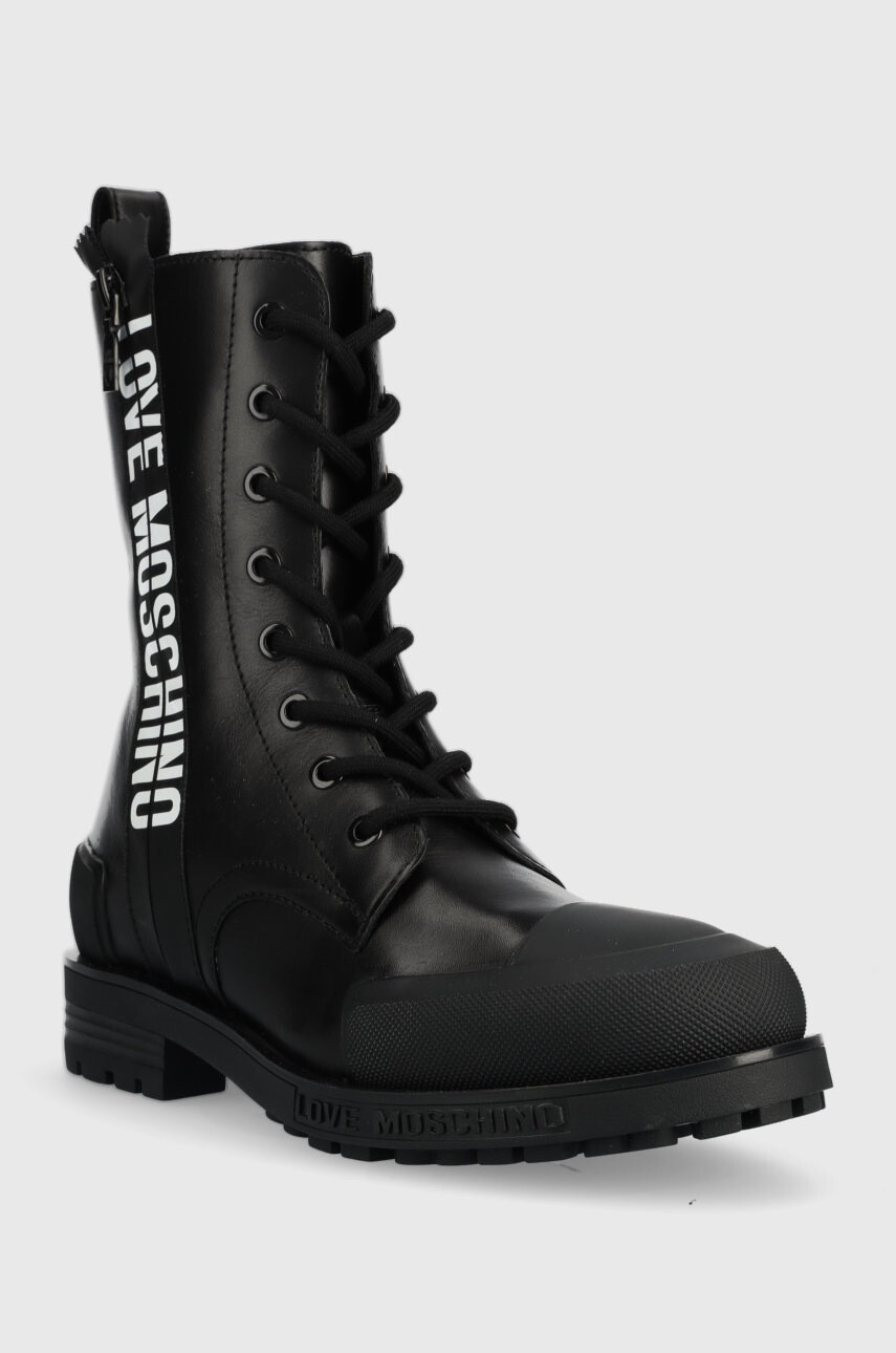 Love Moschino Кожени кубинки в черно с равна подметка - Pepit.bg