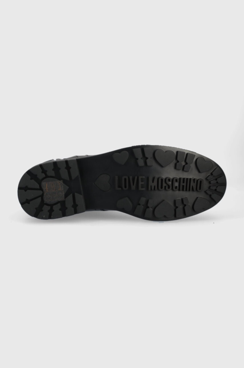 Love Moschino Кожени кубинки в черно с равна подметка - Pepit.bg