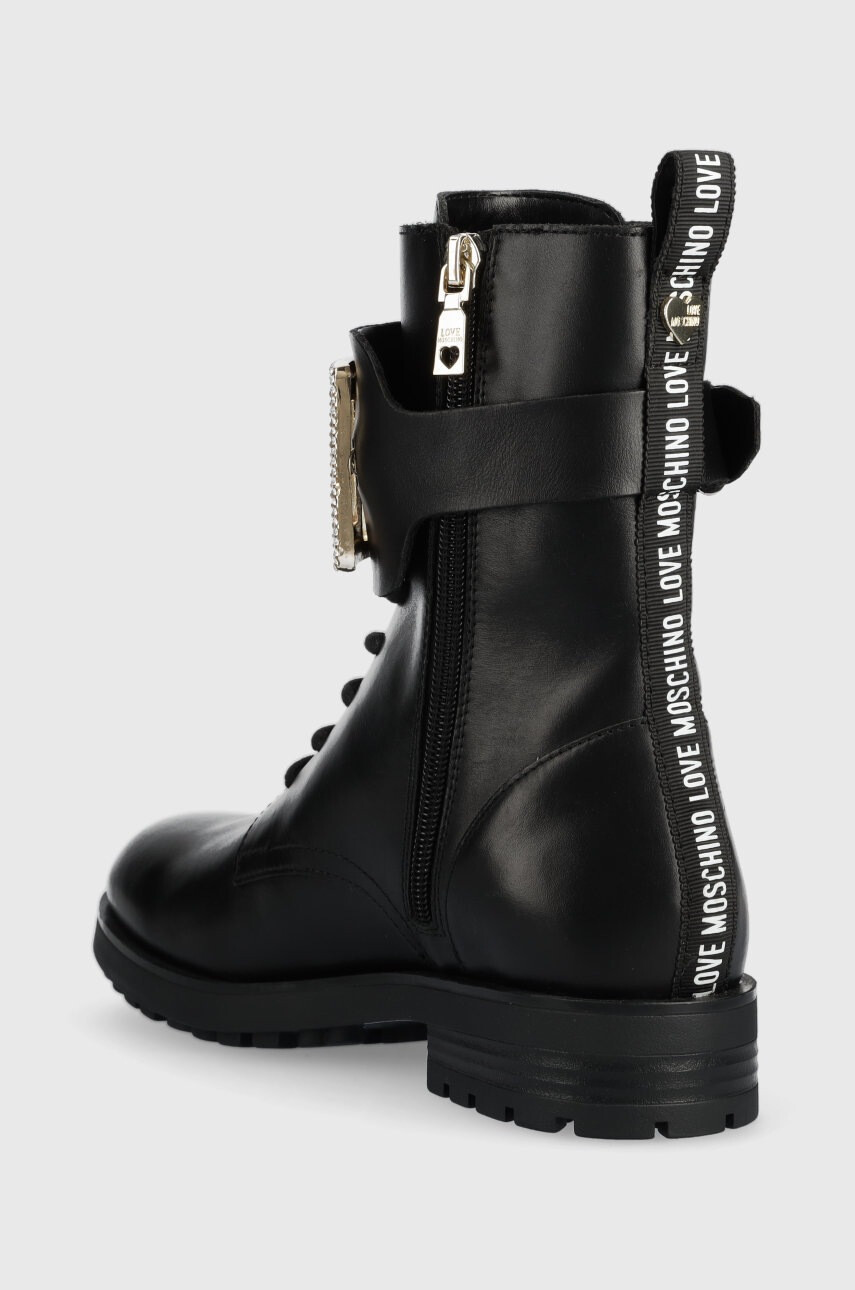 Love Moschino Кожени кубинки в черно с равна подметка - Pepit.bg