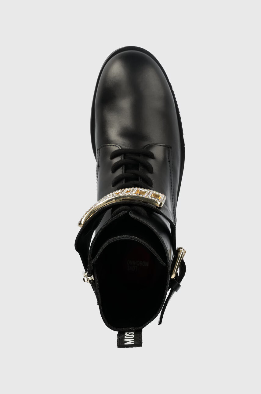 Love Moschino Кожени кубинки в черно с равна подметка - Pepit.bg
