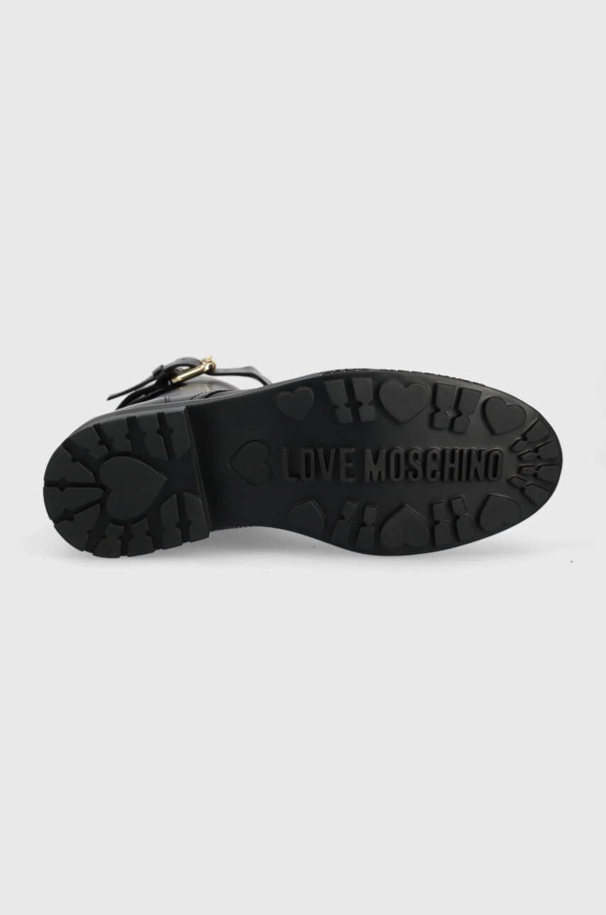 Love Moschino Кожени кубинки в черно с равна подметка - Pepit.bg