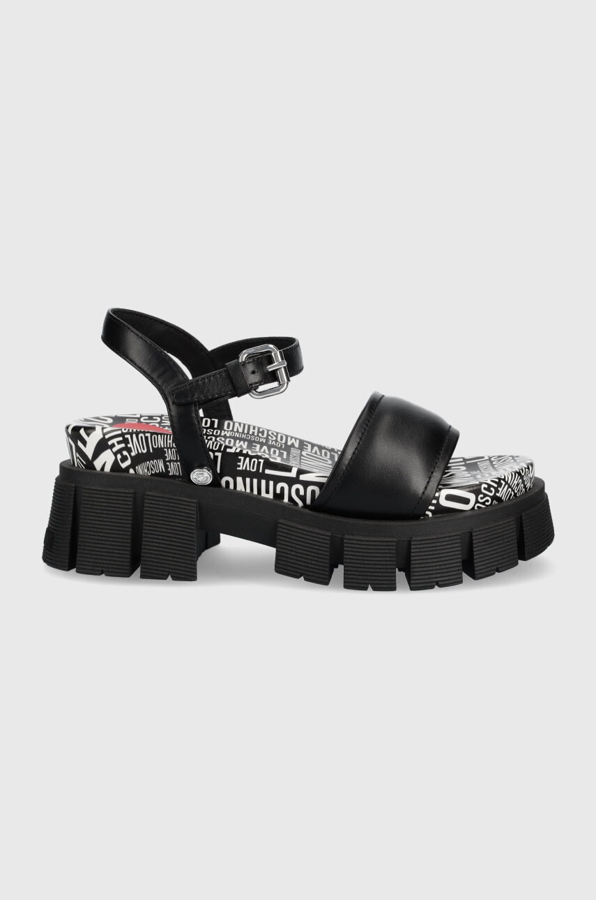Love Moschino Кожени сандали дамско в черно с платформа - Pepit.bg