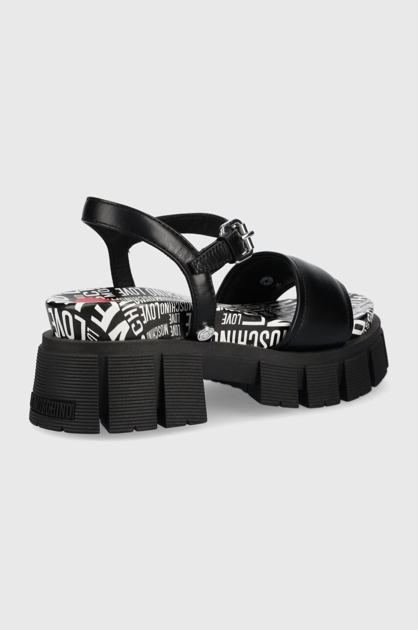 Love Moschino Кожени сандали дамско в черно с платформа - Pepit.bg