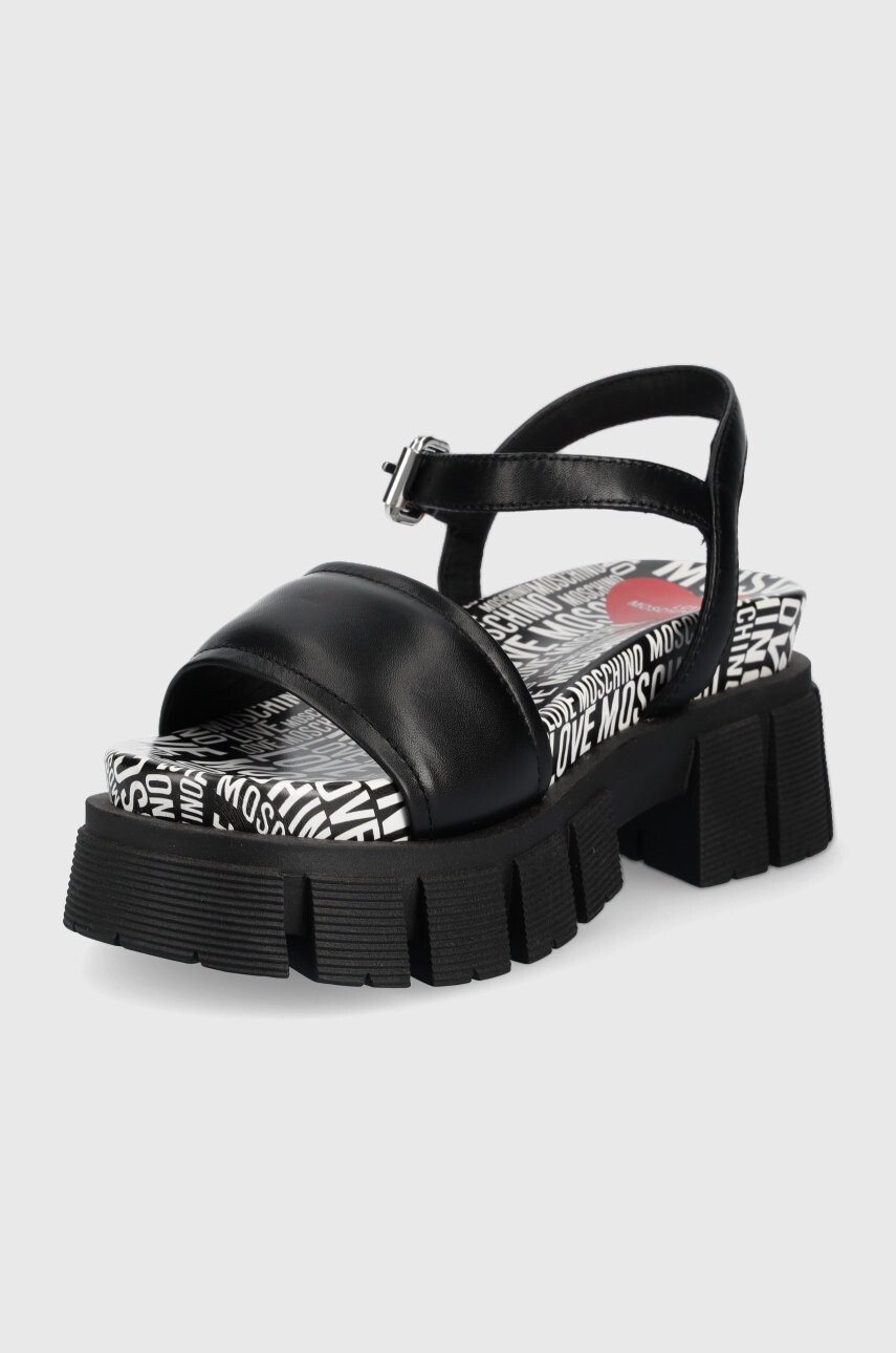 Love Moschino Кожени сандали дамско в черно с платформа - Pepit.bg