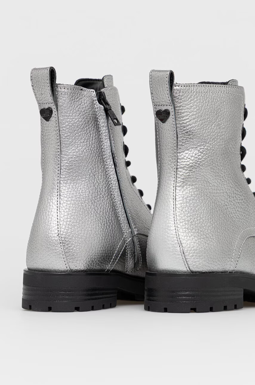 Love Moschino Кубинки дамски в сребристо с равна подметка - Pepit.bg