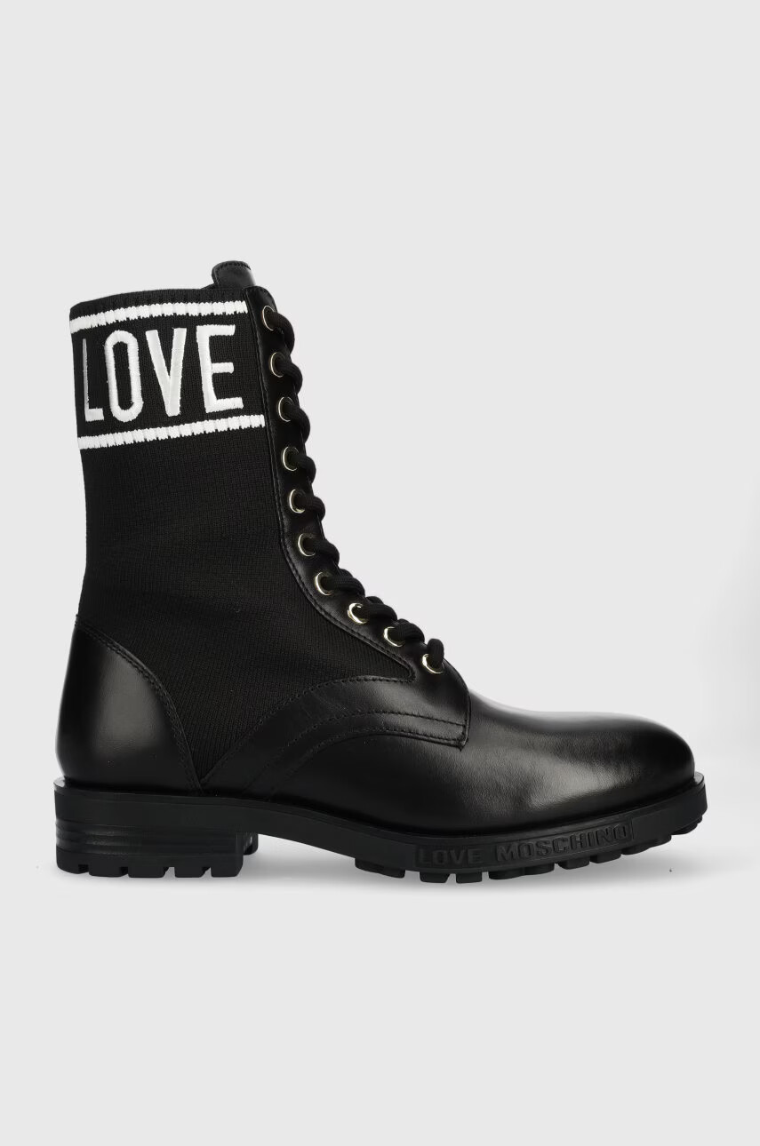 Love Moschino Кубинки в черно с равна подметка - Pepit.bg