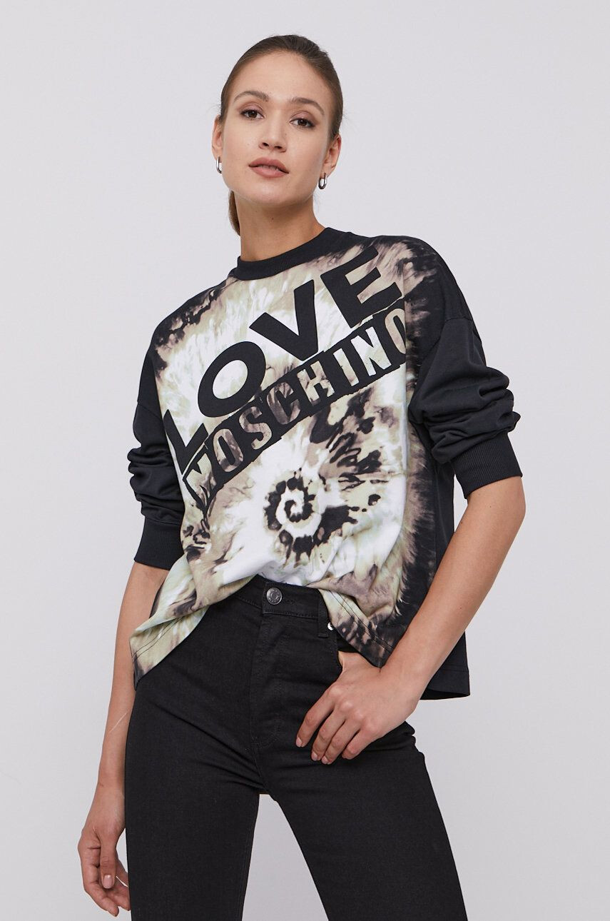 Love Moschino Памучен суичър дамски в черно с принт - Pepit.bg