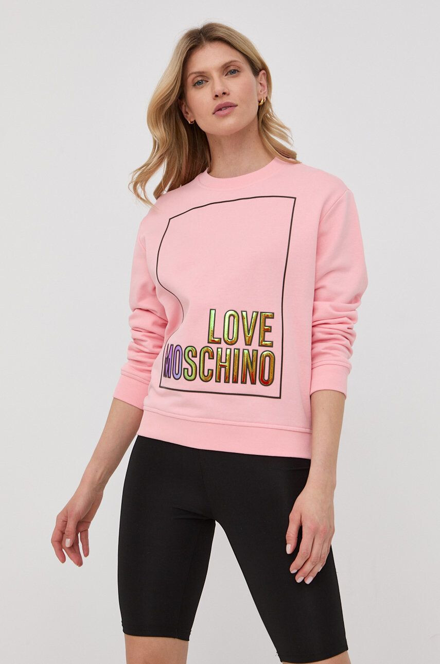 Love Moschino Памучен суичър в розово с апликация - Pepit.bg