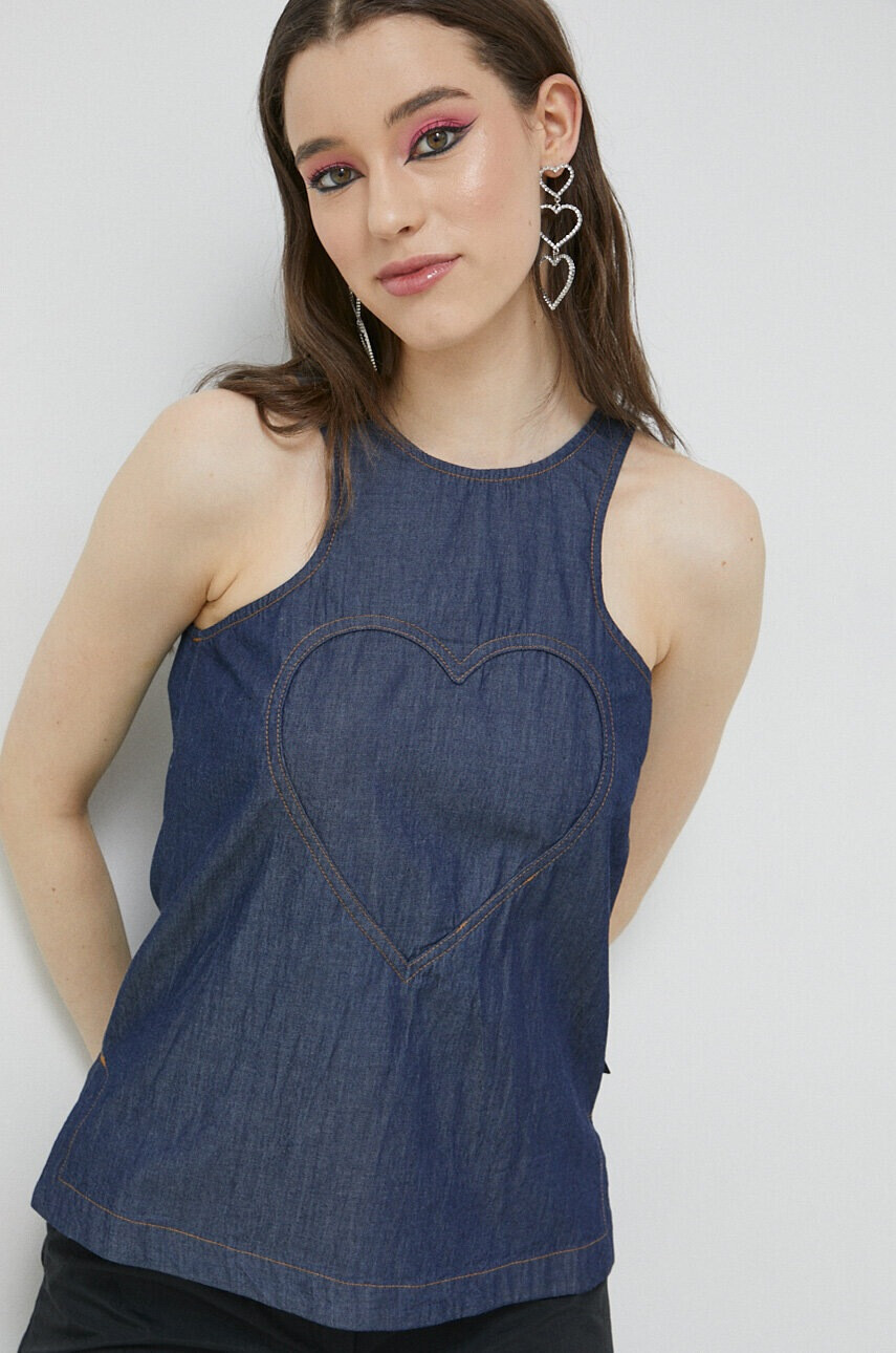 Love Moschino Памучна блуза в тъмносиньо - Pepit.bg