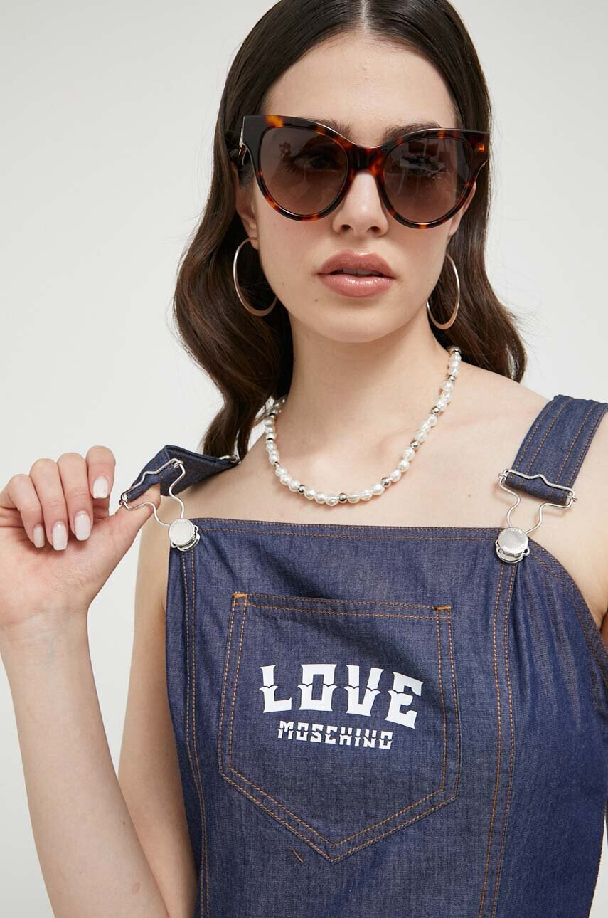 Love Moschino Памучна рокля в тъмносиньо къс модел разкроен модел - Pepit.bg