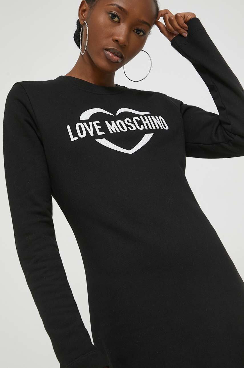 Love Moschino Памучна рокля в черно къс модел със стандартна кройка - Pepit.bg