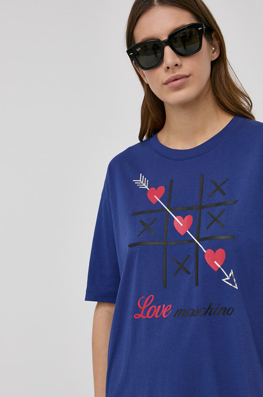 Love Moschino Памучна рокля къс модел със стандартна кройка - Pepit.bg