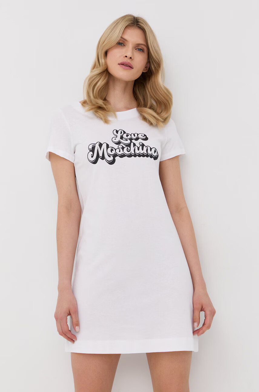 Love Moschino Памучна рокля в бяло къс модел със стандартна кройка - Pepit.bg
