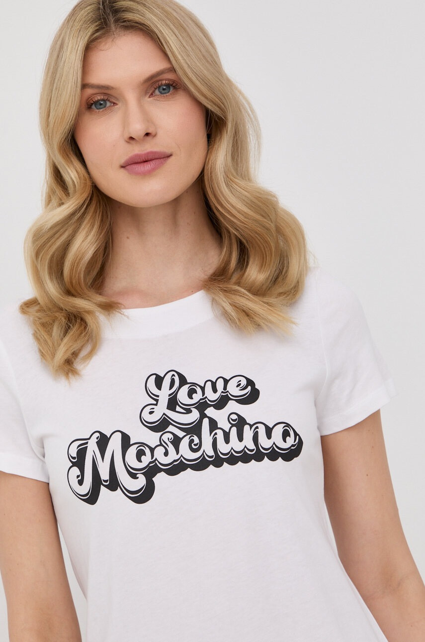 Love Moschino Памучна рокля в бяло къс модел със стандартна кройка - Pepit.bg