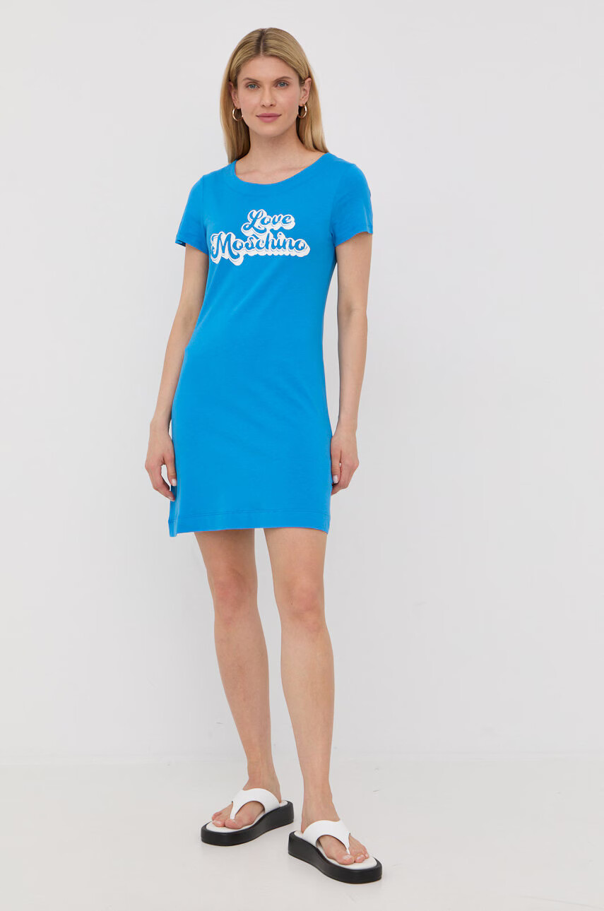Love Moschino Памучна рокля къс модел със стандартна кройка - Pepit.bg
