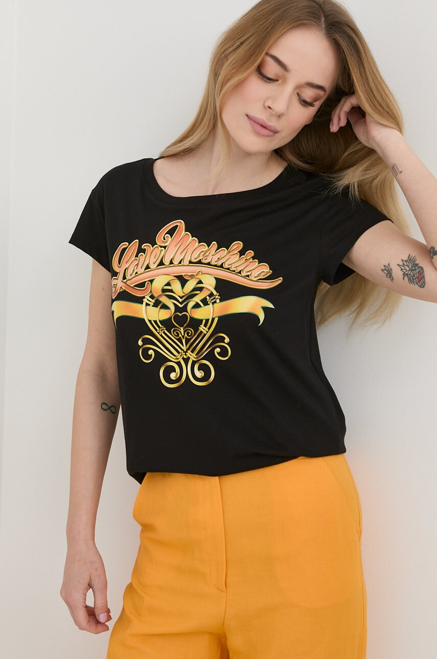 Love Moschino Памучна тениска в черно - Pepit.bg