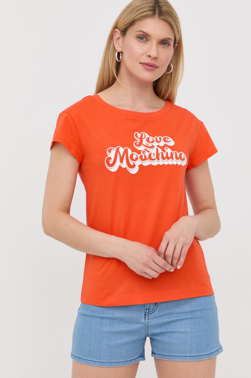 Love Moschino Памучна тениска в оранжево - Pepit.bg