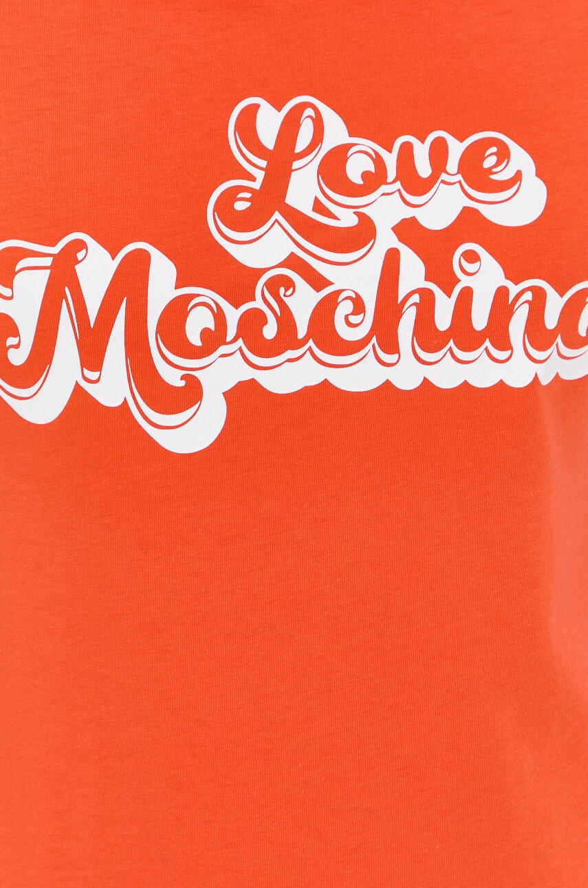 Love Moschino Памучна тениска в оранжево - Pepit.bg