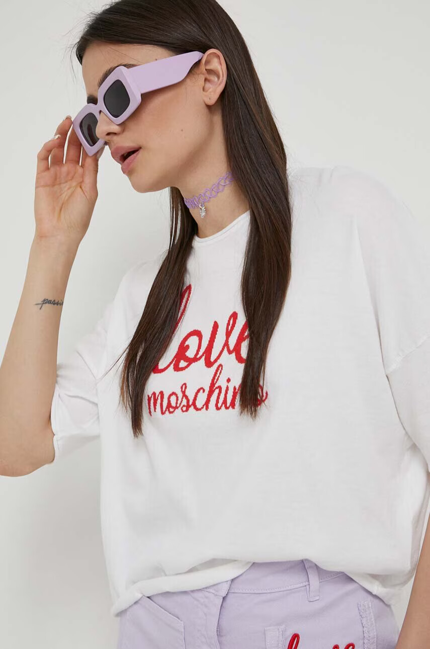 Love Moschino Памучна тениска в бяло - Pepit.bg