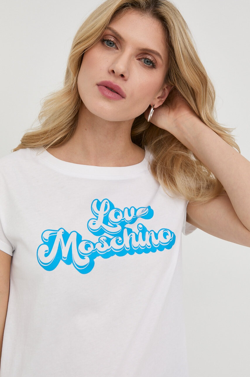 Love Moschino Памучна тениска в бяло - Pepit.bg