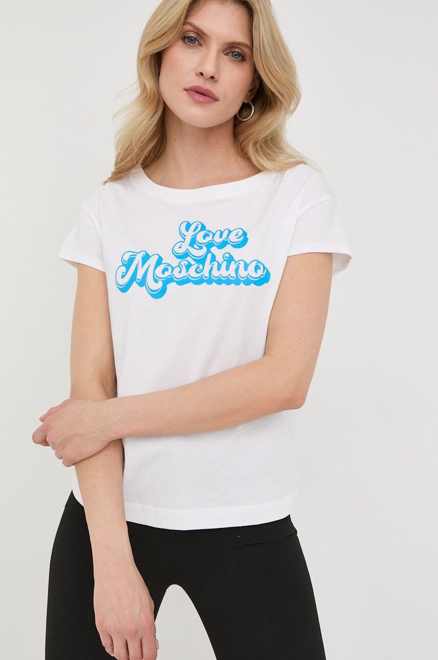 Love Moschino Памучна тениска в бяло - Pepit.bg