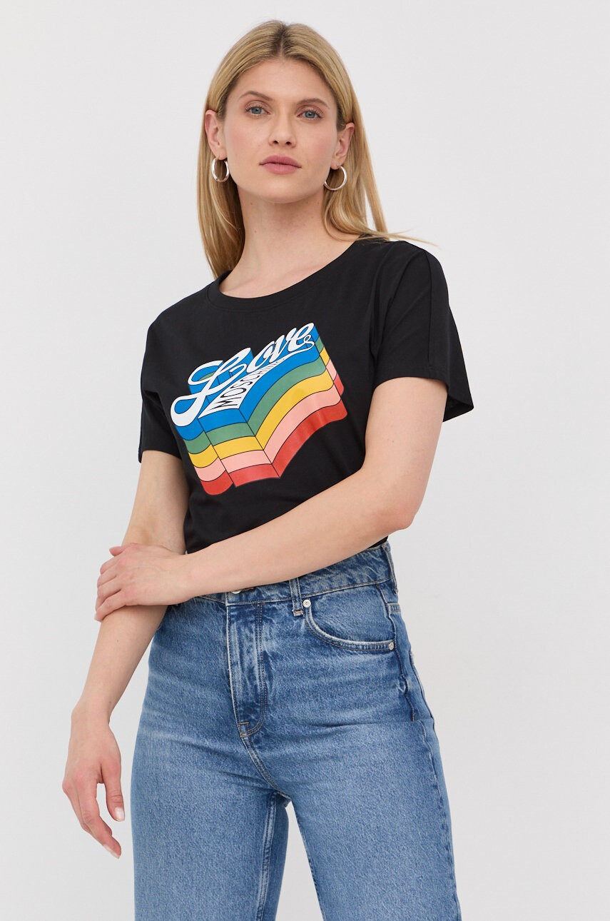 Love Moschino Памучна тениска в черно - Pepit.bg