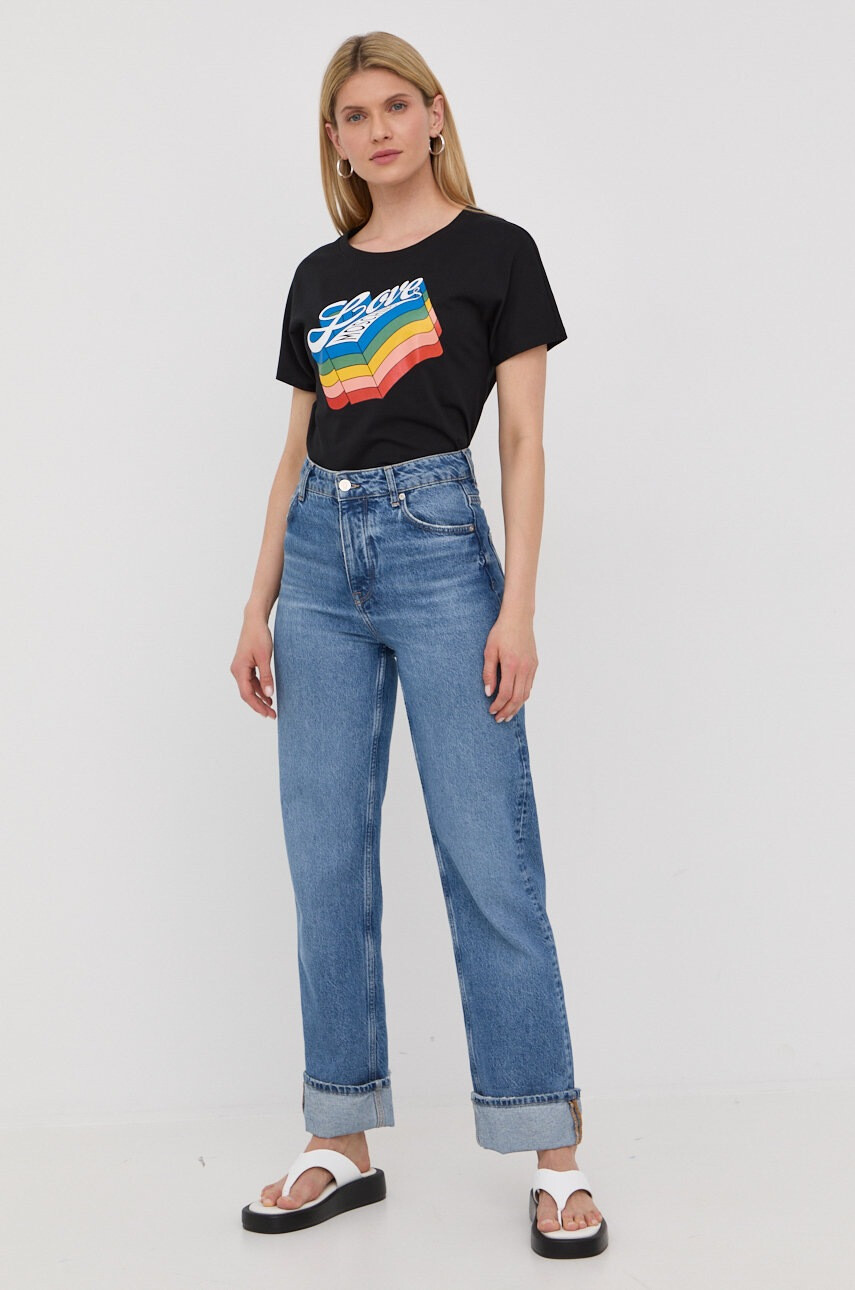 Love Moschino Памучна тениска в черно - Pepit.bg