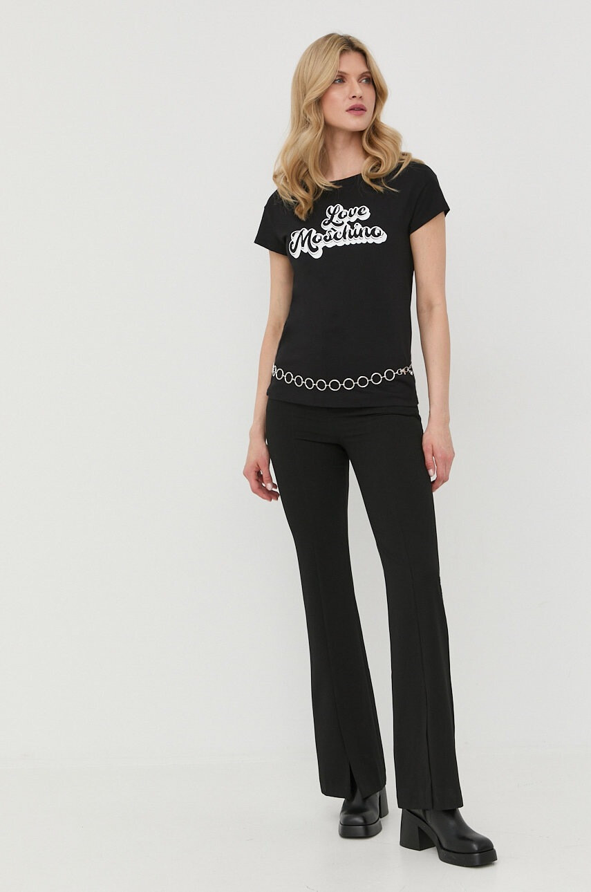 Love Moschino Памучна тениска в черно - Pepit.bg