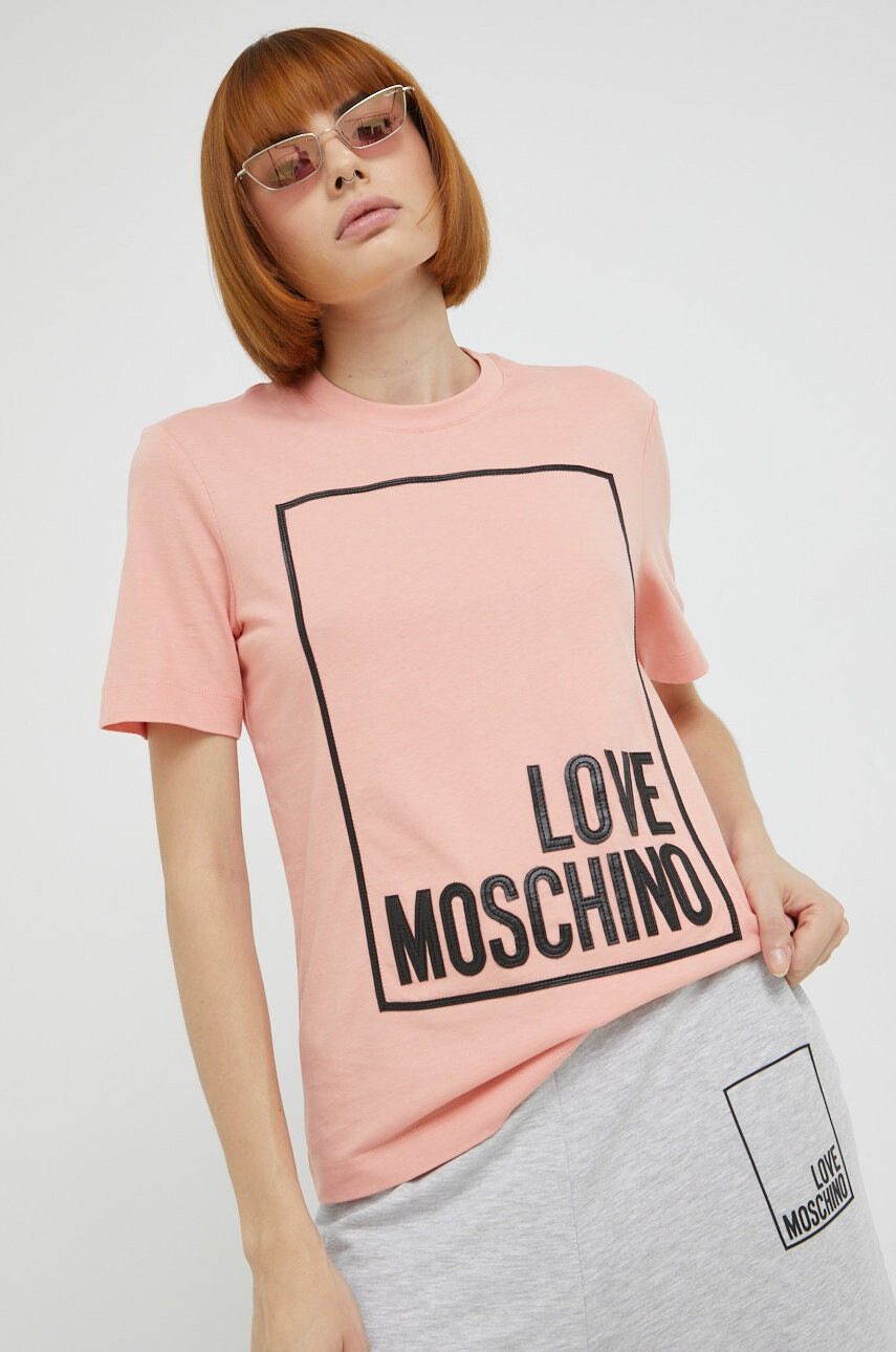 Love Moschino Памучна тениска в розово - Pepit.bg