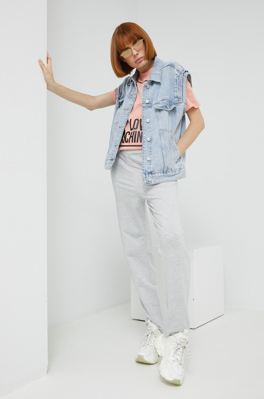 Love Moschino Памучна тениска в розово - Pepit.bg