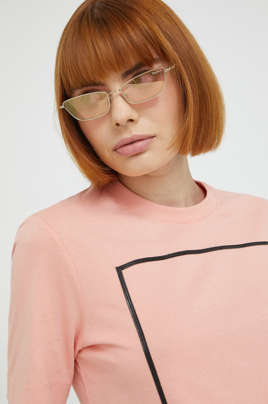 Love Moschino Памучна тениска в розово - Pepit.bg