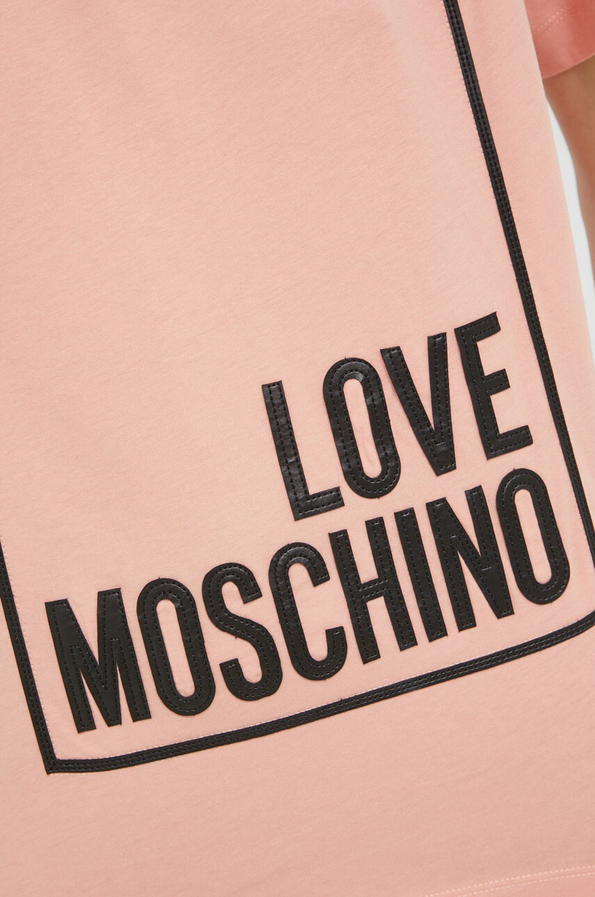 Love Moschino Памучна тениска в розово - Pepit.bg