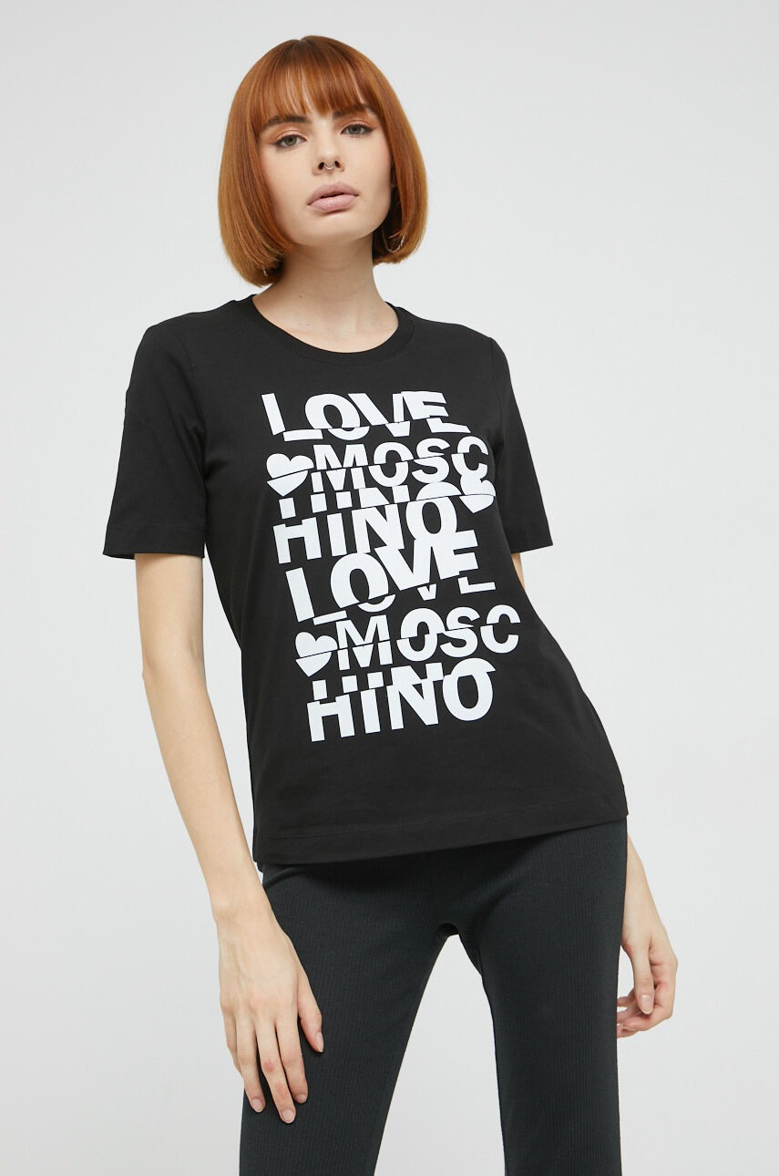Love Moschino Памучна тениска в черно - Pepit.bg