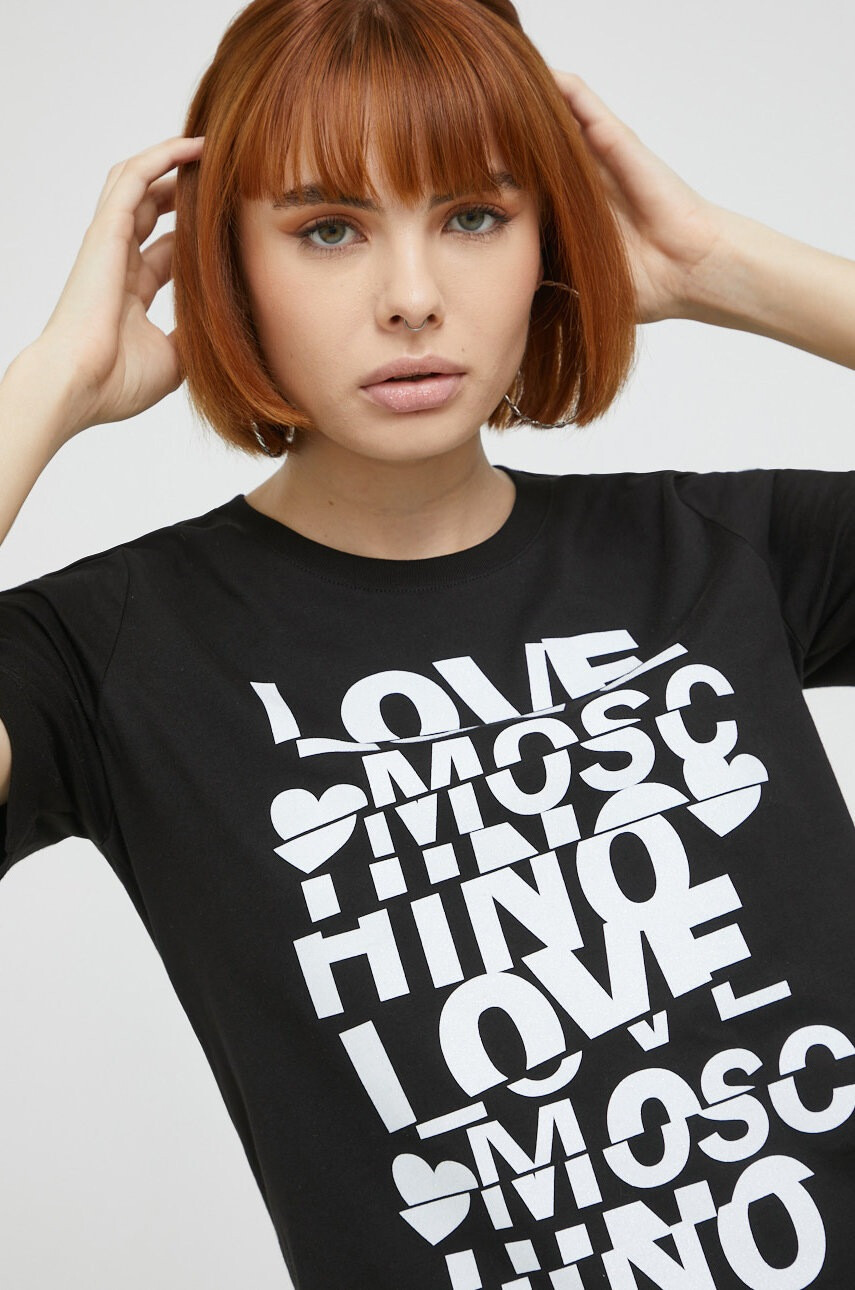Love Moschino Памучна тениска в черно - Pepit.bg