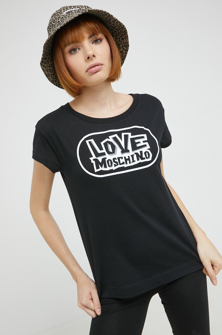 Love Moschino Памучна тениска в черно - Pepit.bg