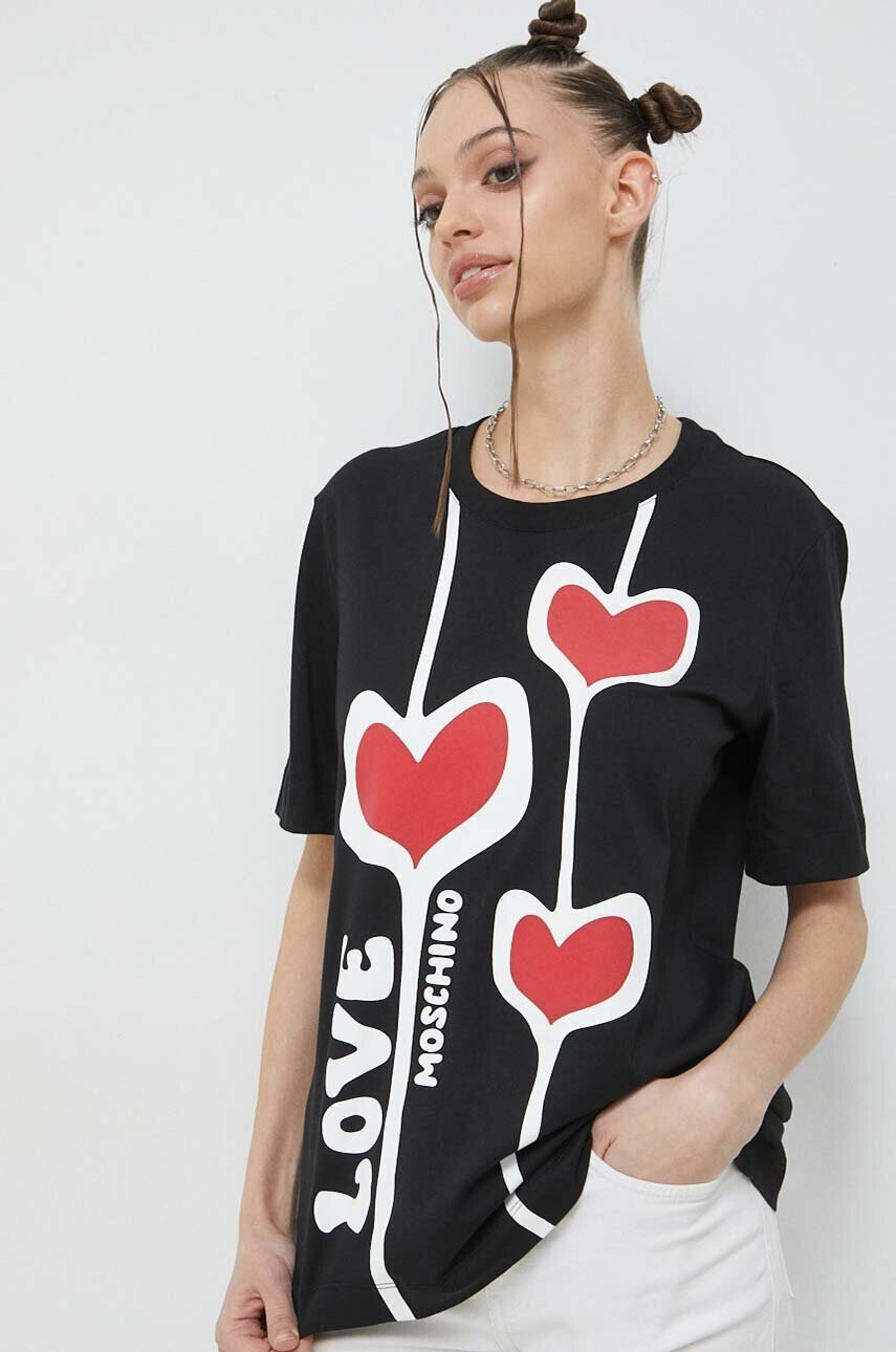 Love Moschino Памучна тениска в черно - Pepit.bg