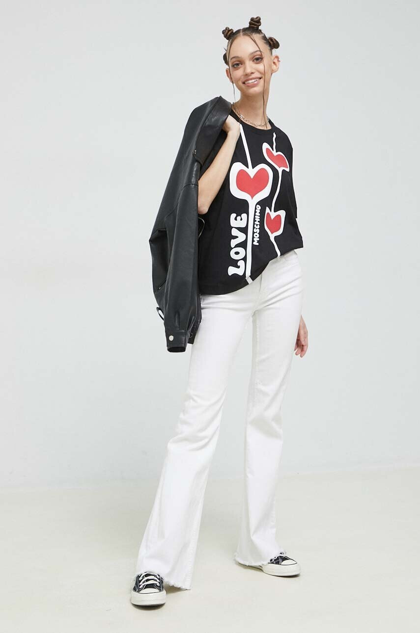 Love Moschino Памучна тениска в черно - Pepit.bg