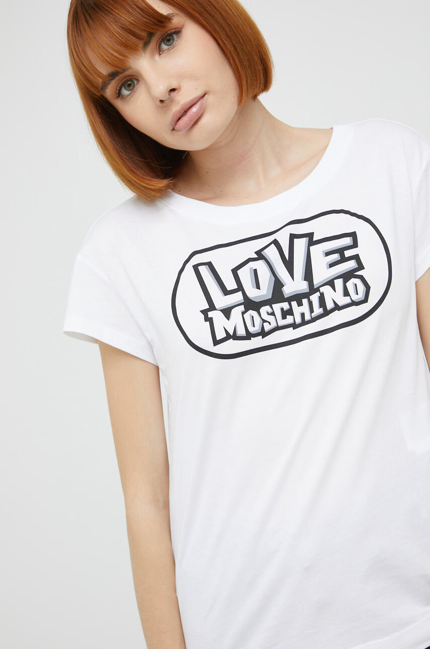 Love Moschino Памучна тениска в бяло - Pepit.bg