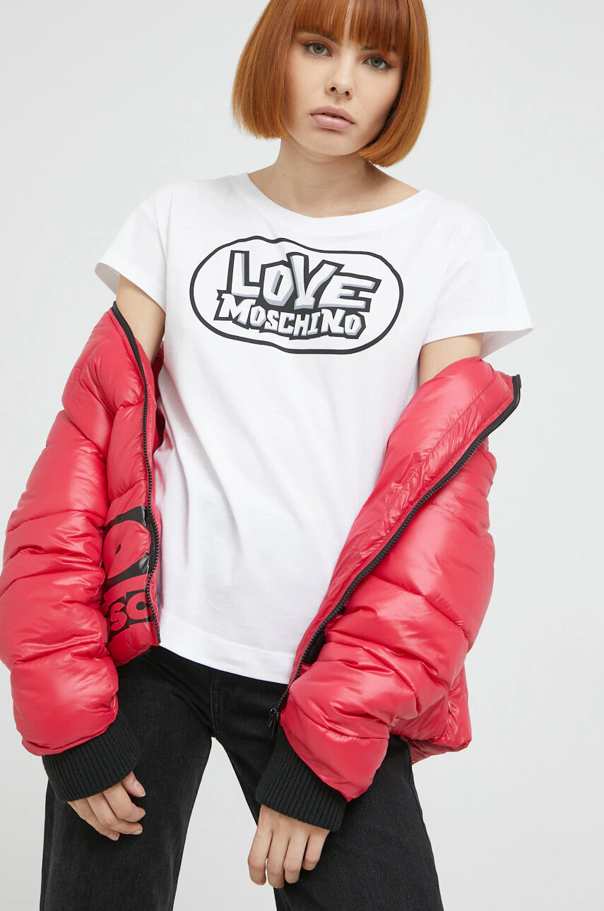 Love Moschino Памучна тениска в бяло - Pepit.bg