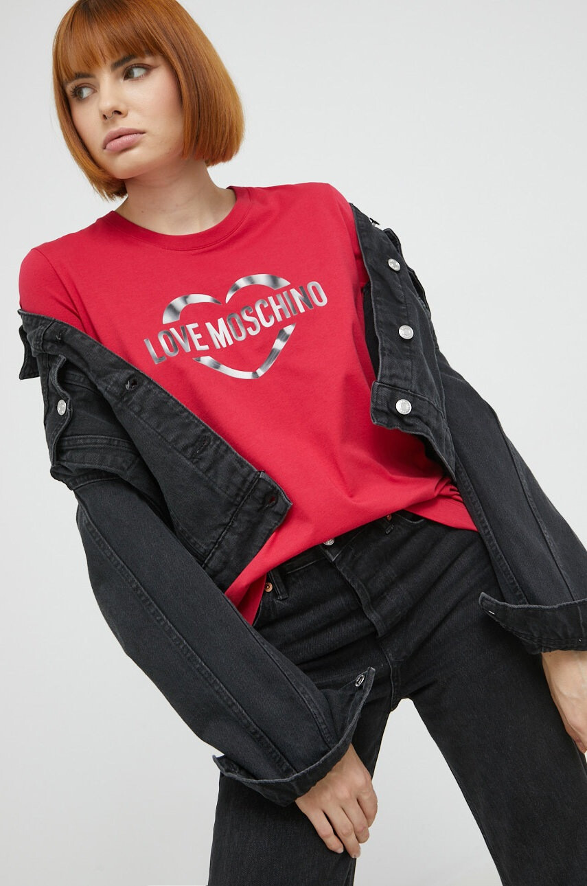 Love Moschino Памучна тениска в бяло - Pepit.bg