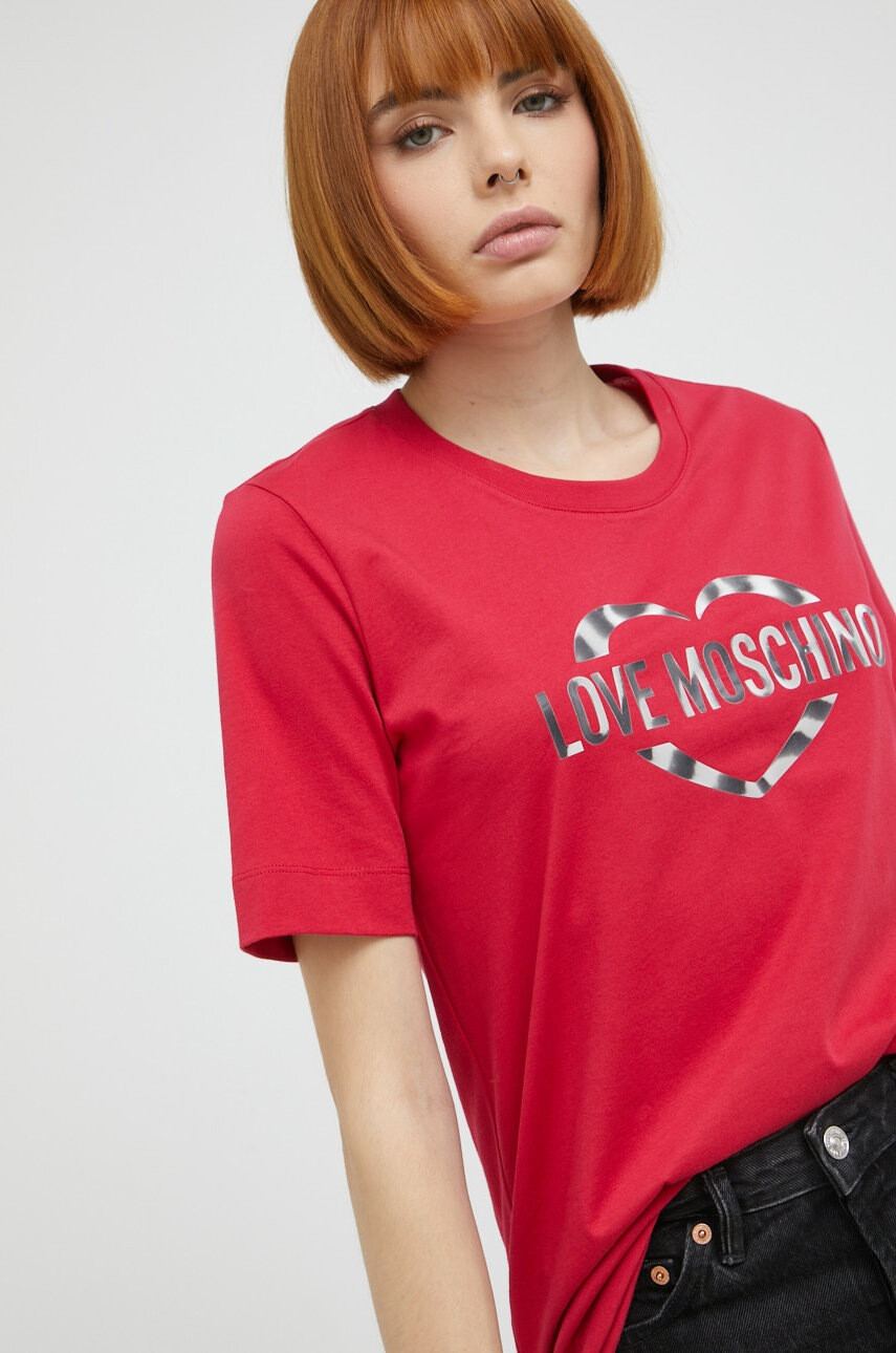 Love Moschino Памучна тениска в бяло - Pepit.bg