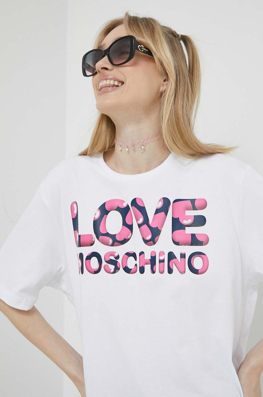 Love Moschino Памучна тениска в бяло - Pepit.bg