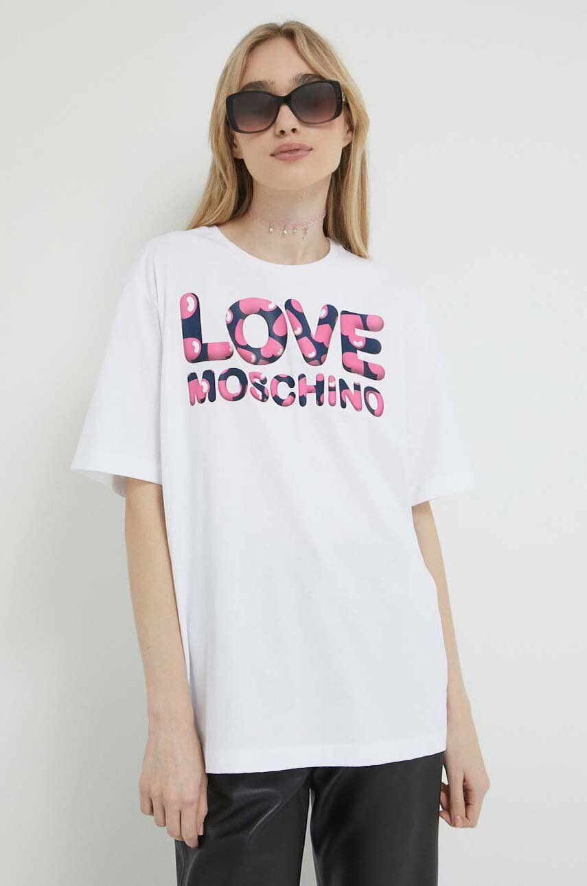 Love Moschino Памучна тениска в бяло - Pepit.bg