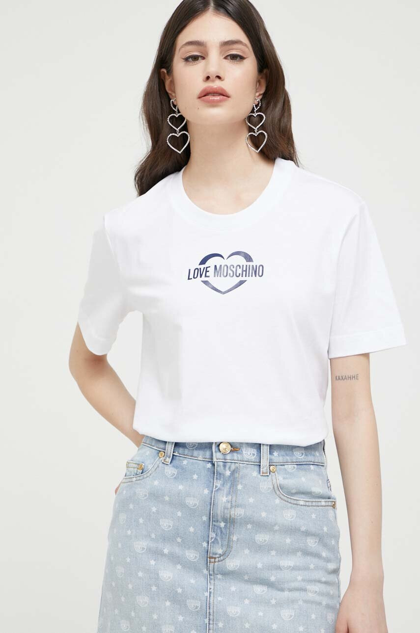 Love Moschino Памучна тениска в бяло - Pepit.bg
