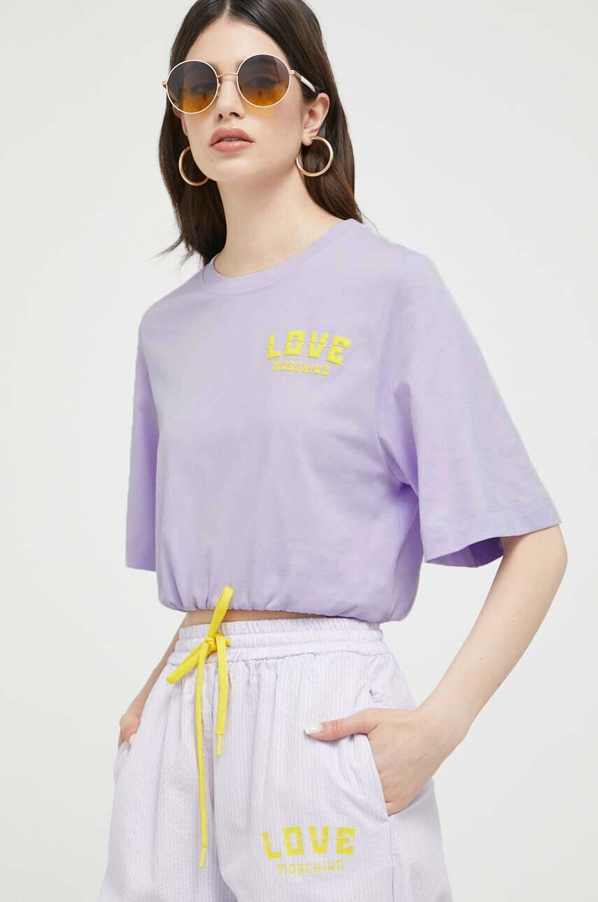 Love Moschino Памучна тениска в лилаво - Pepit.bg