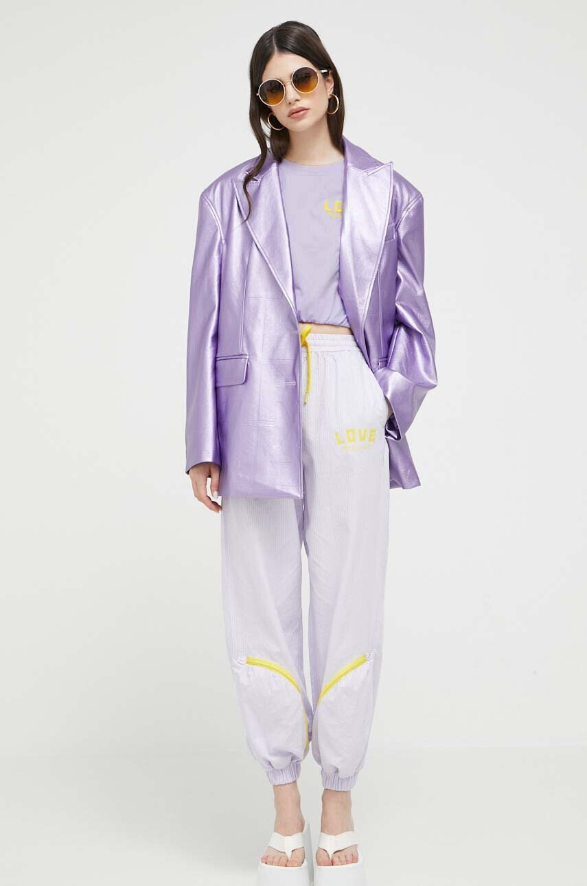 Love Moschino Памучна тениска в лилаво - Pepit.bg
