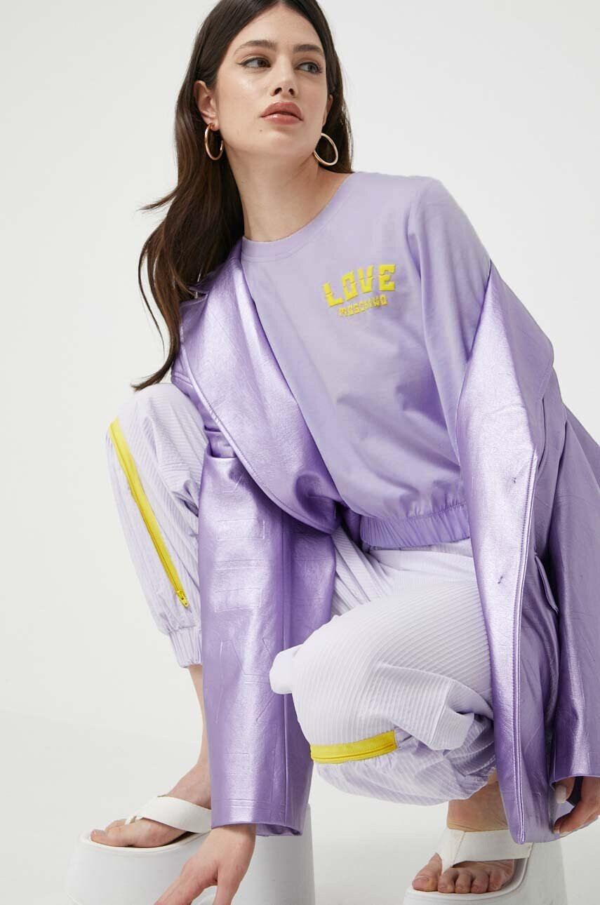 Love Moschino Памучна тениска в лилаво - Pepit.bg