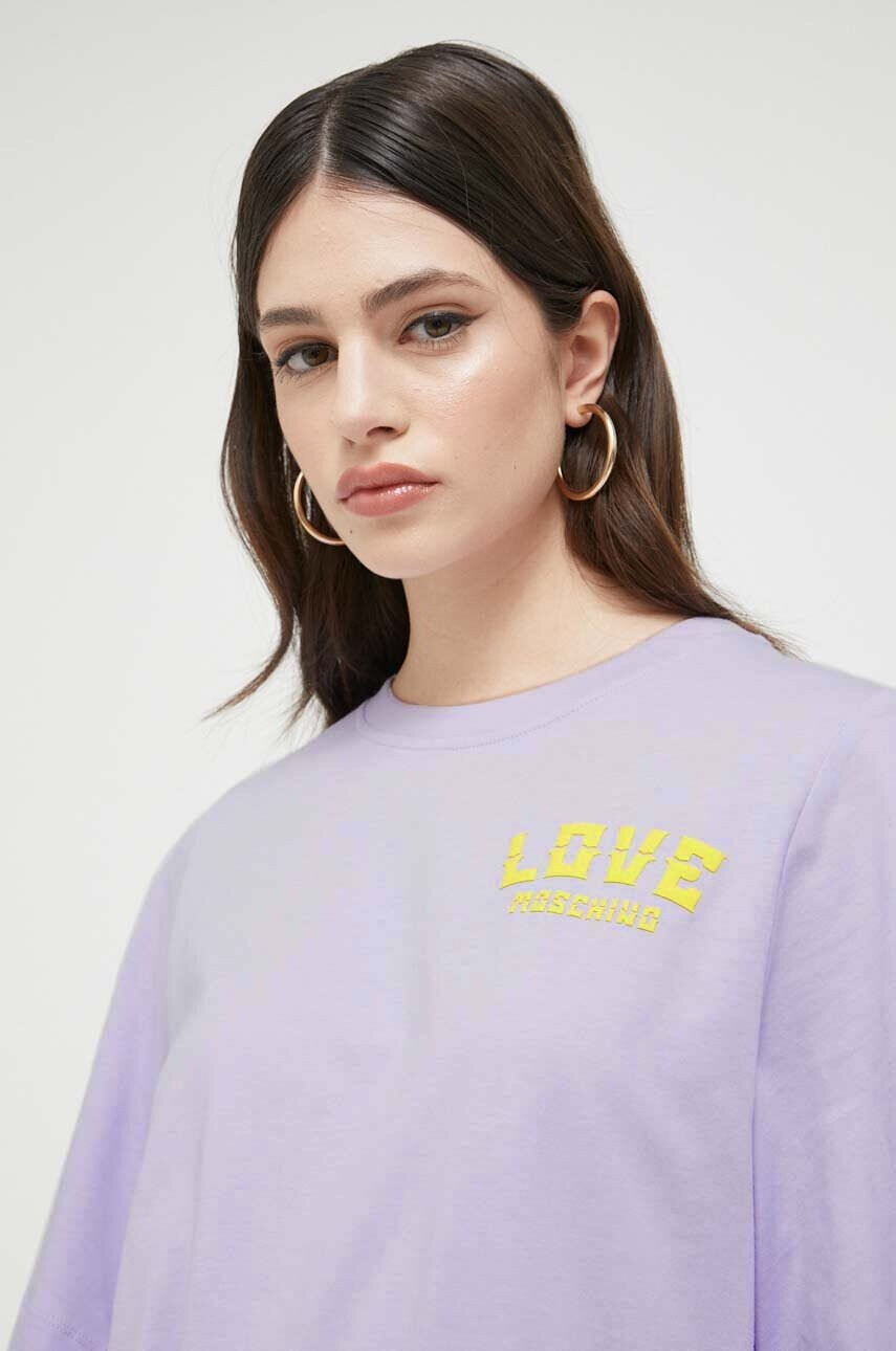 Love Moschino Памучна тениска в лилаво - Pepit.bg