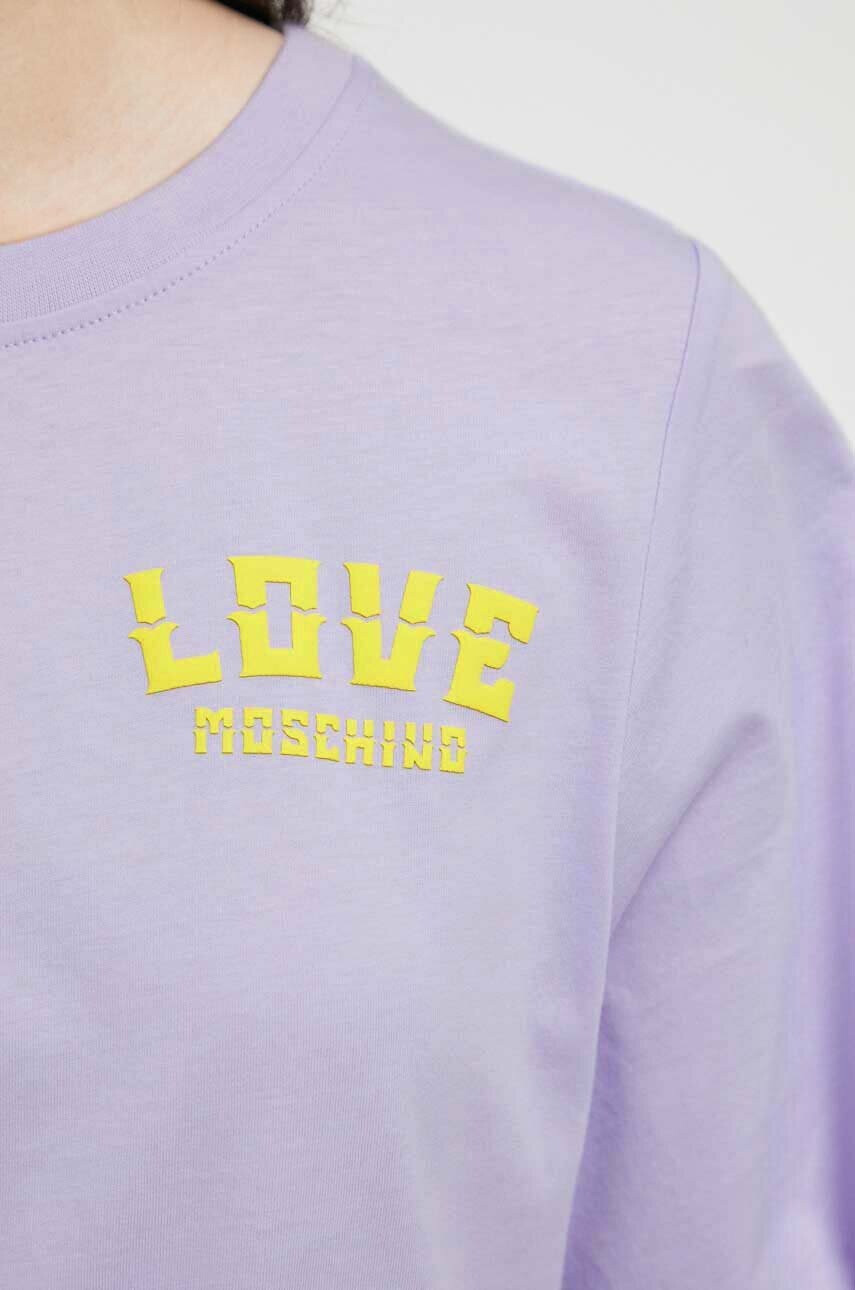Love Moschino Памучна тениска в лилаво - Pepit.bg