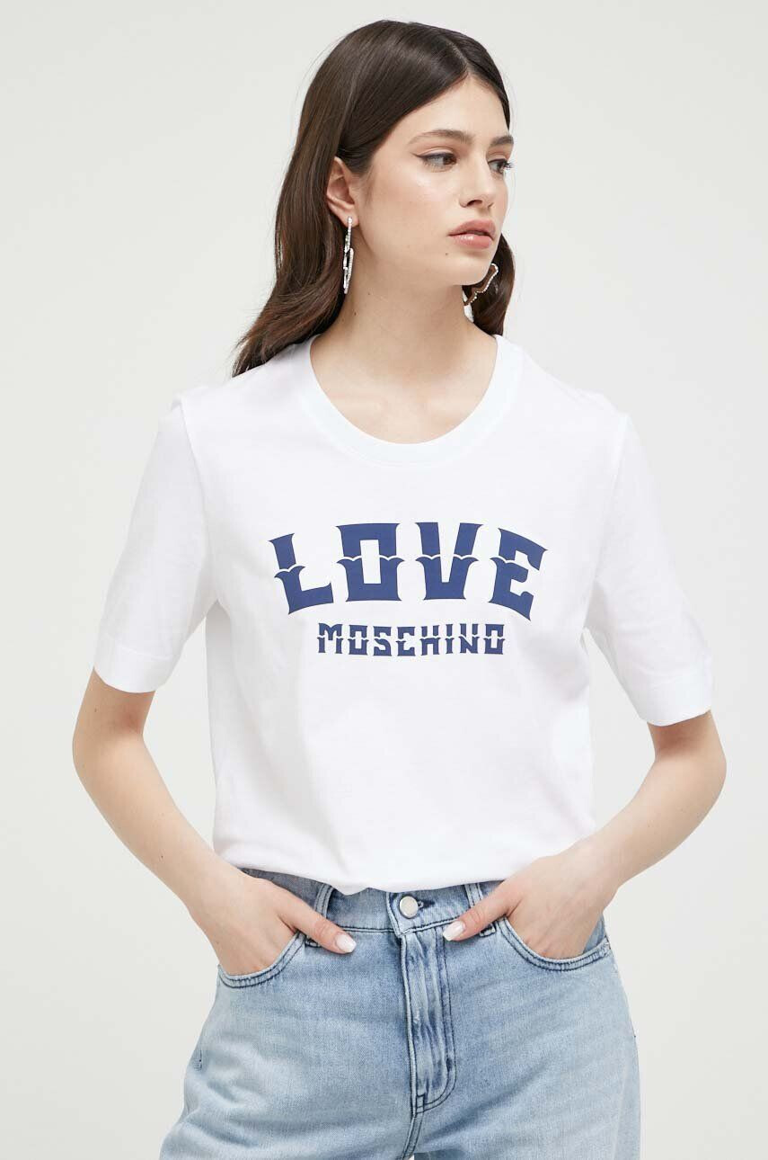 Love Moschino Памучна тениска в бяло - Pepit.bg